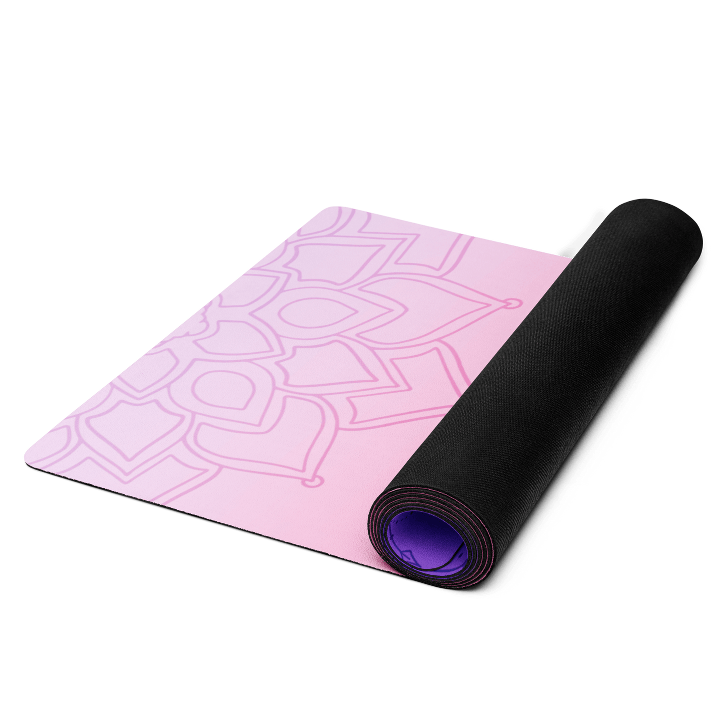Pink yoga mat with sacred mandala print, designed for comfort, grip, and mindful movement — a grounding and spiritual accessory for yoga, meditation, and wellness rituals.