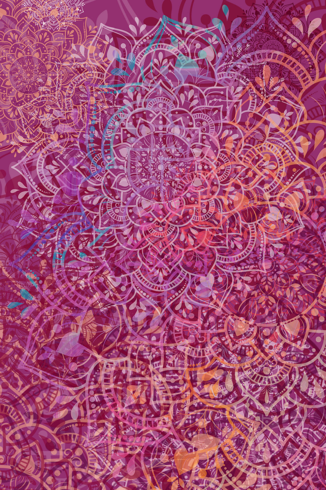 Mandala pattern in red, pink, and bordo tones – sacred geometry-inspired design for yoga wear and mindful fashion