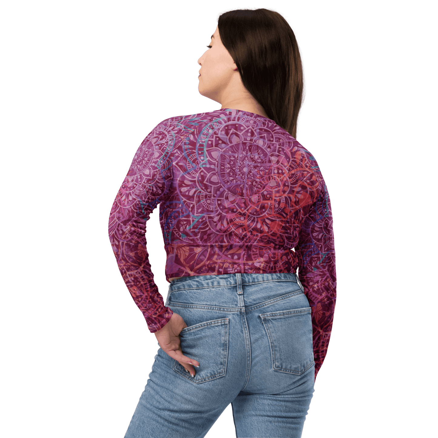 Mandala Glow Sleeve Crop Top (Schwarze Details)