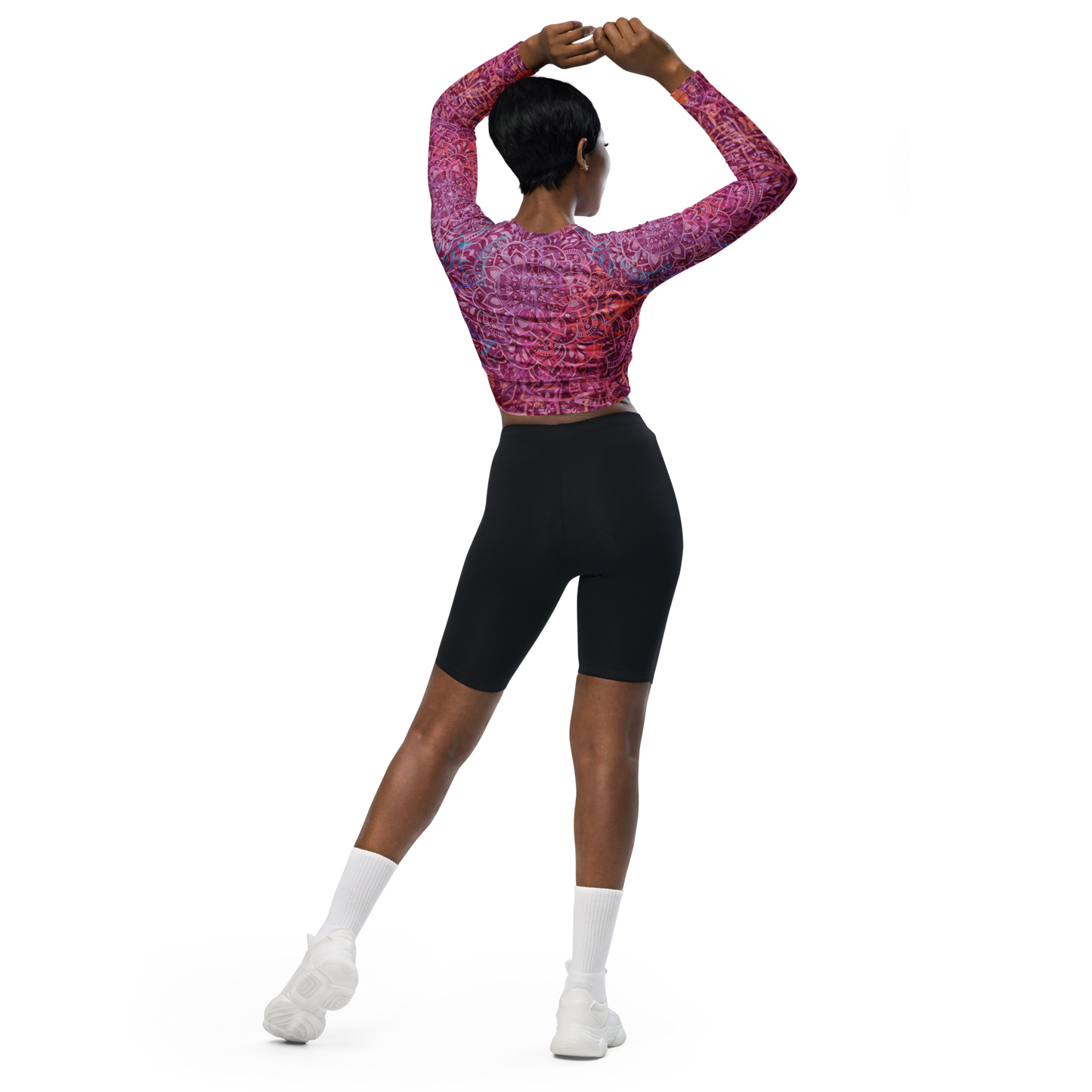Mandala Glow Sleeve Crop Top (Schwarze Details)