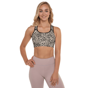 Dark Leopardy Sports Bra with racerback design and bold dark leopard print.