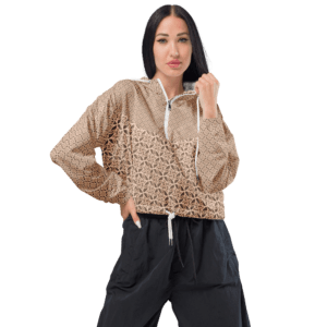 Monogram Fibonacci Beige Windbreaker with adjustable hood and waist drawcords