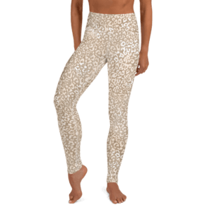 Leopard Beige Leggings with high-waisted fit and bold leopard print design.