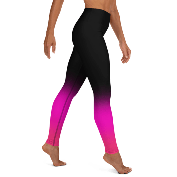 High-rise waistband and precision stitching of Miracle Yoga Leggings Black and Pink Gradient for a flattering fit.